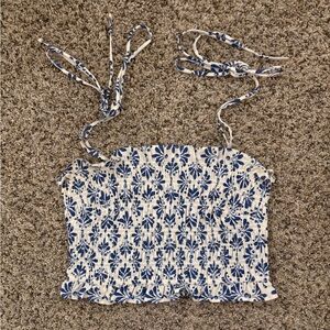 H&M Blue and White Smocked Crop Top